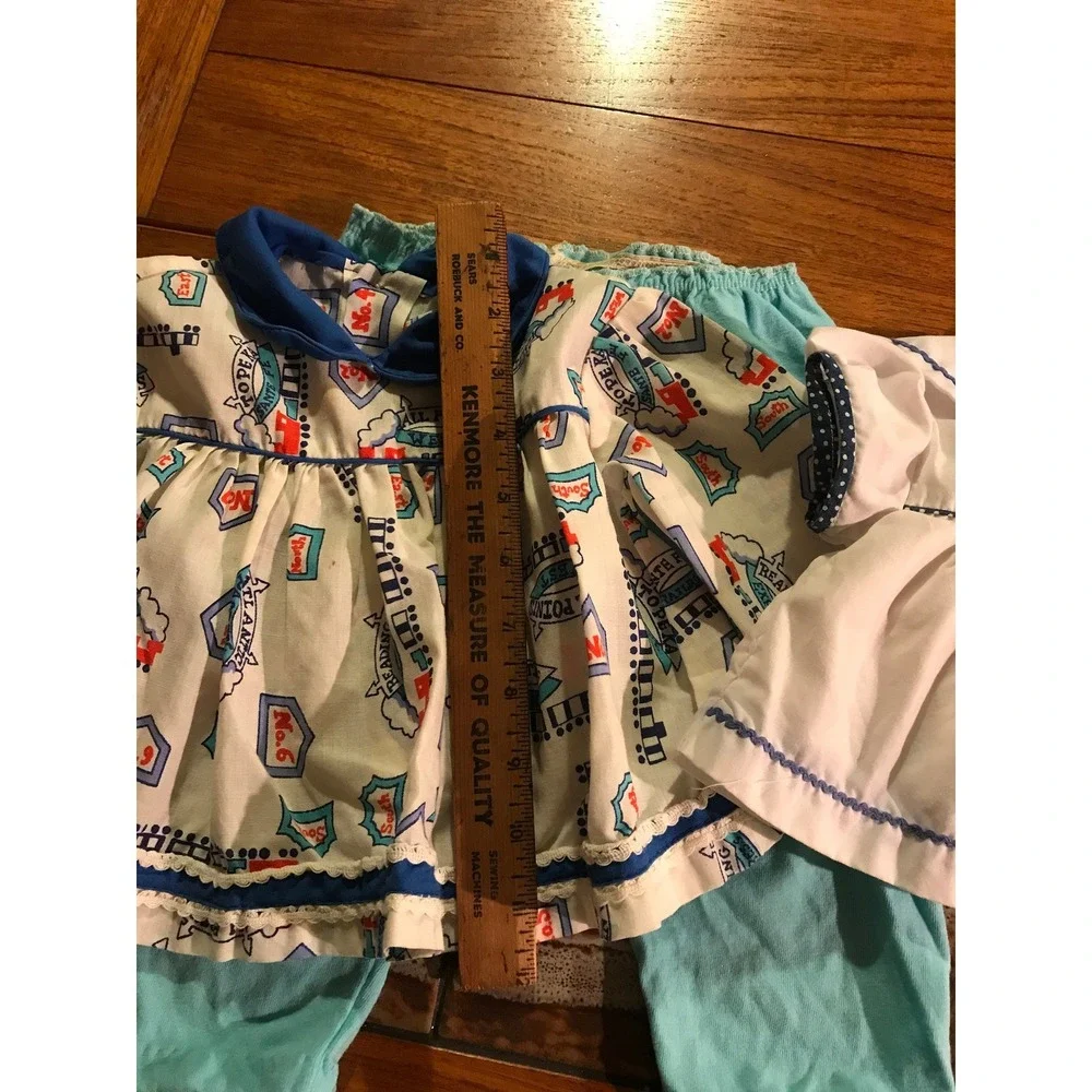 Vintage Baby or Doll Clothes Sailor Dress, Train Top, Turquoise Pants - 6 Months